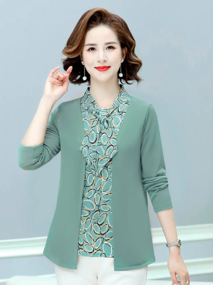 2022 весенние женские зеленые красные поддельные 2 шт блузки галстук шеи воротник