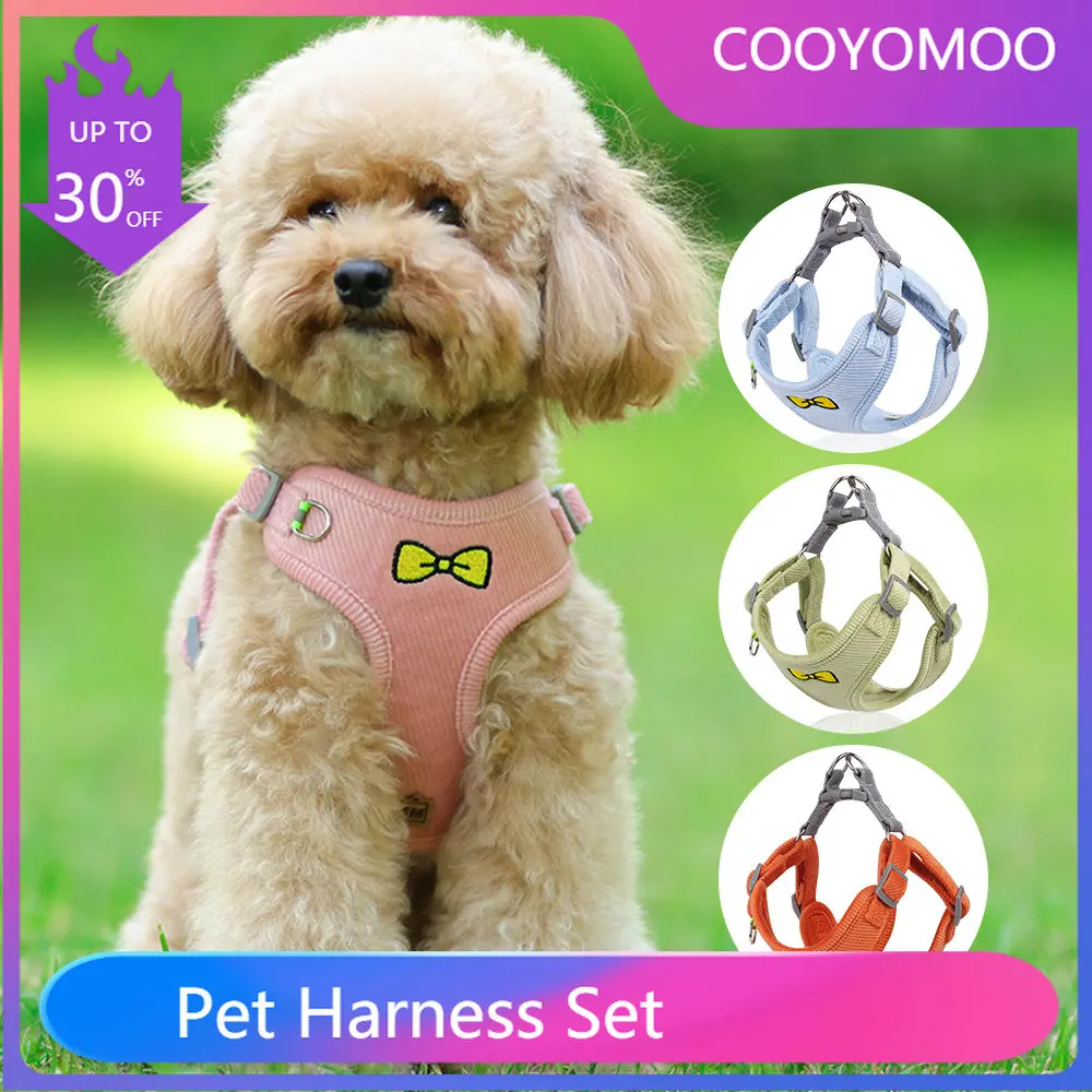 

Комплект из шлейки и поводка для домашних животных, вельветовый нагрудный ремень, жилет для средних и маленьких щенков чихуахуа, французски...