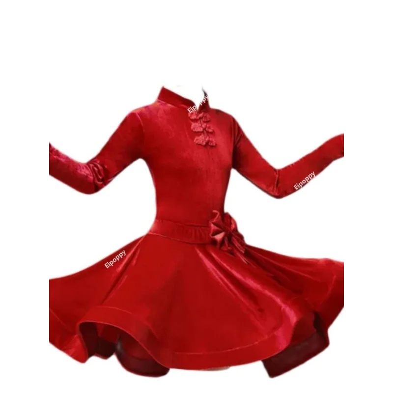 Платье детское вельветовое с длинным рукавом для латиноамериканских танцев