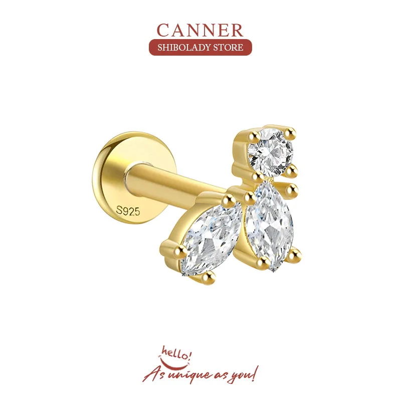 

CANNER 1pc 925 Sterling Silver stud earrings Gift Pendientes piercing Zircon earings jewelry 2023 Joyero серьги