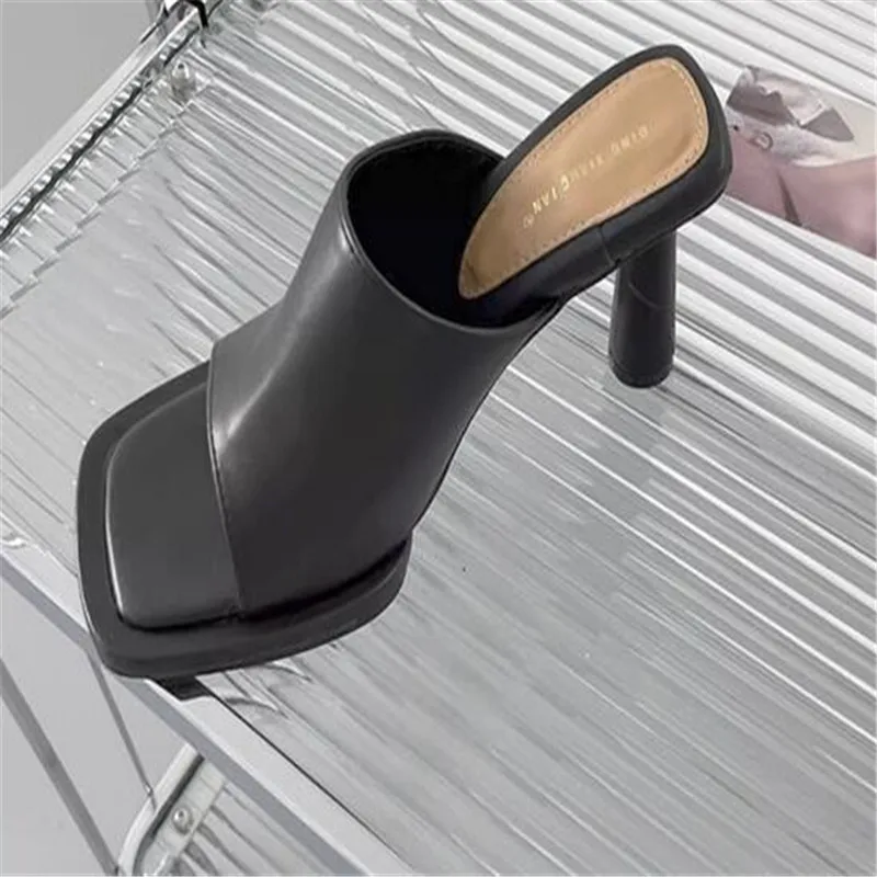 New Blue Slippers Sandals Women Summer 2023 Fashion Square Toe Sexy High Heels Platform Shoes Outdoor Cozy PU Leather Slides
