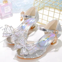 girls ice queen sandals 4 10 years old casual sequin bow gif shoes high heeled princess crystal shoes kids dress shoes
