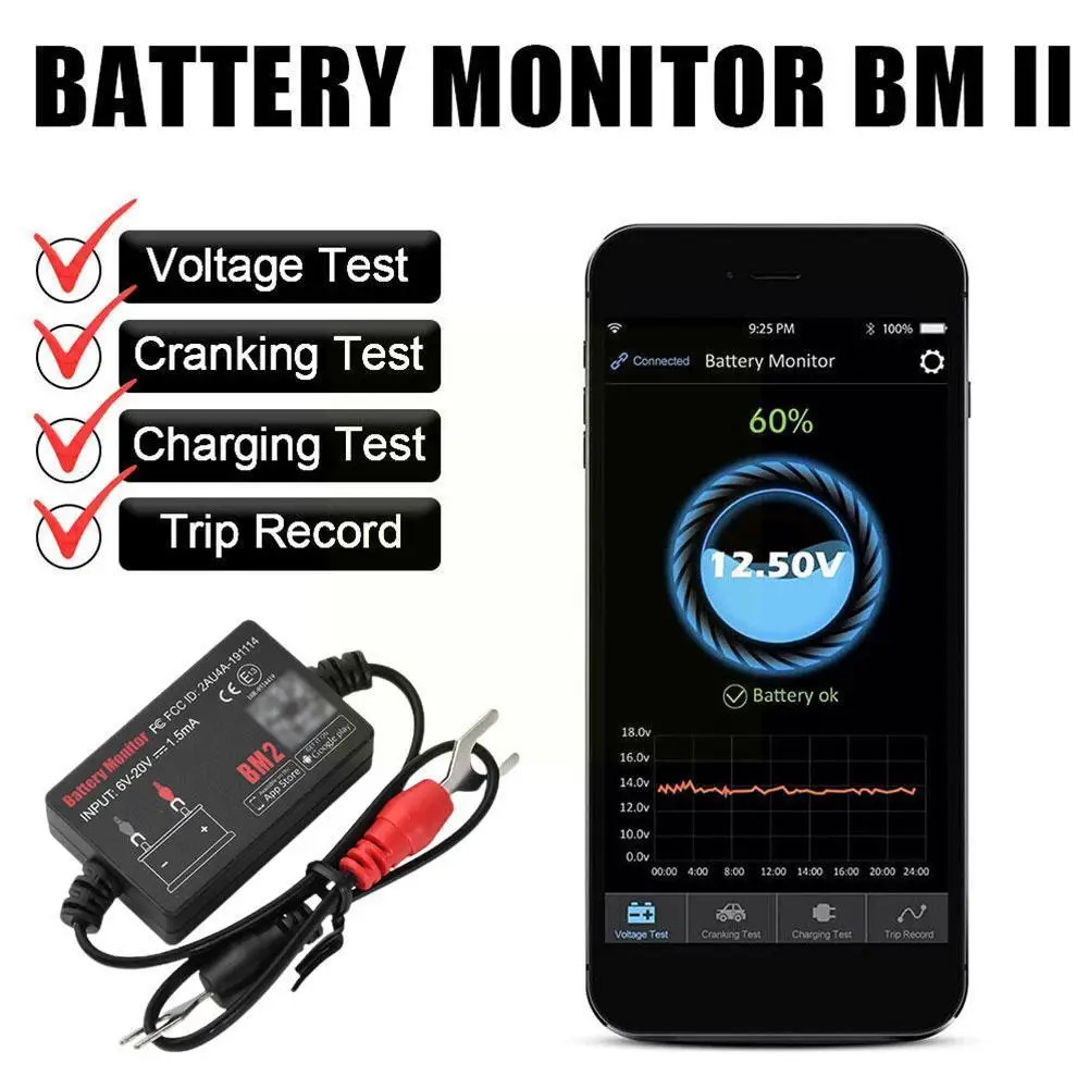 

With Alarm Car Battery Monitor BM2 For Android IOS Phone Diagnostic Tool 12V Voltage Charging Cranking Test Bluetooth 4.0 E5B1