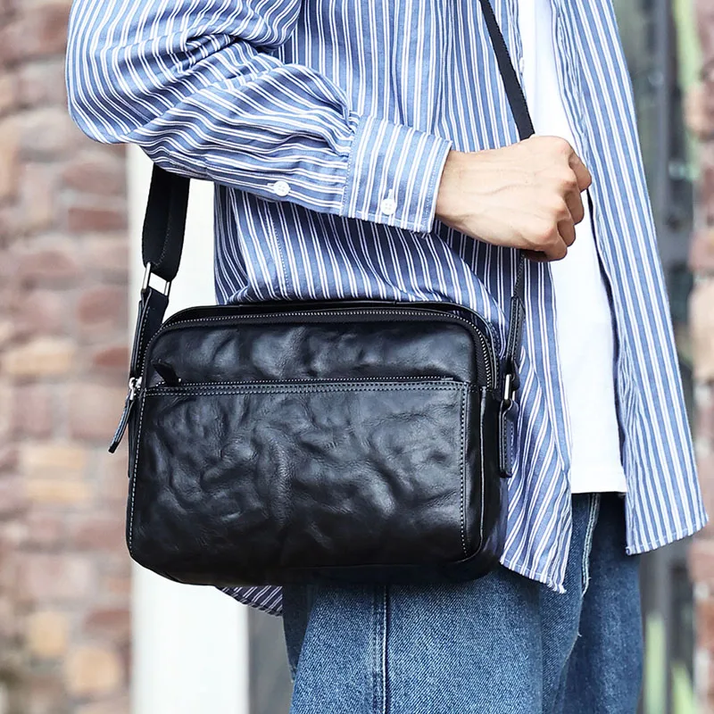 

Сумка AETOO мужская из натуральной кожи, саквояж кросс-боди растительного дубления, модная сумочка с ручным захватом и узором