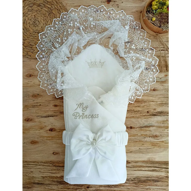 Cream My Princess Crowned Girl Baby Swaddle Bottom Opening