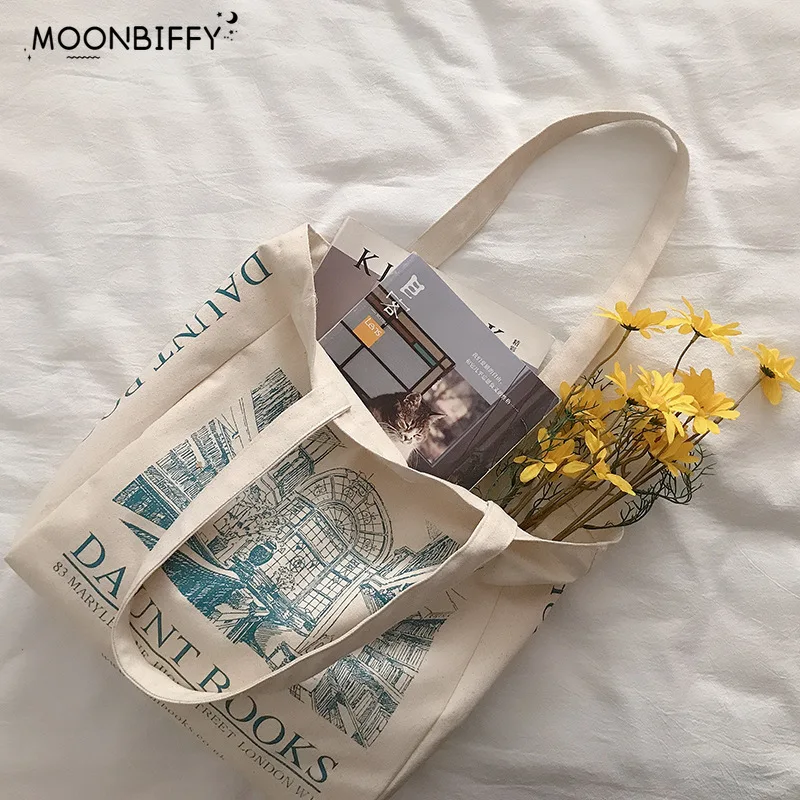 

Холщовая Сумка на плечо для женщин, повседневные сумки для покупок, хлопковая тканевая Сумочка для учебников для студентов, большая женская...