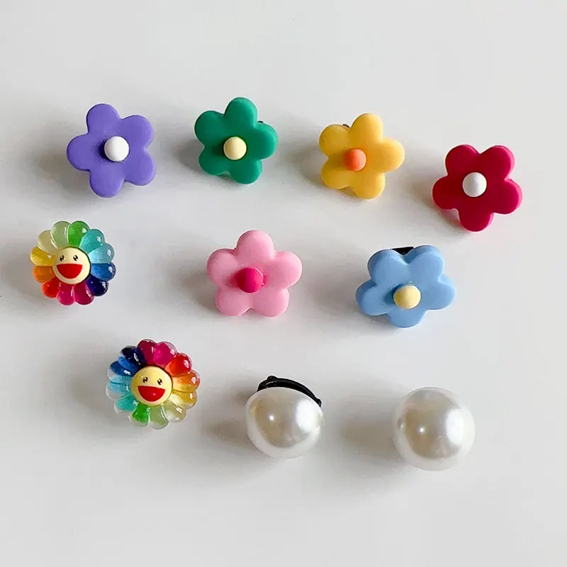 2PCS Colorful Pink Flowers Crystal Heart Charms DIY Shoe Canvas Buckles Decoration Sneakers Summer Bohemia Jewelry Accessories