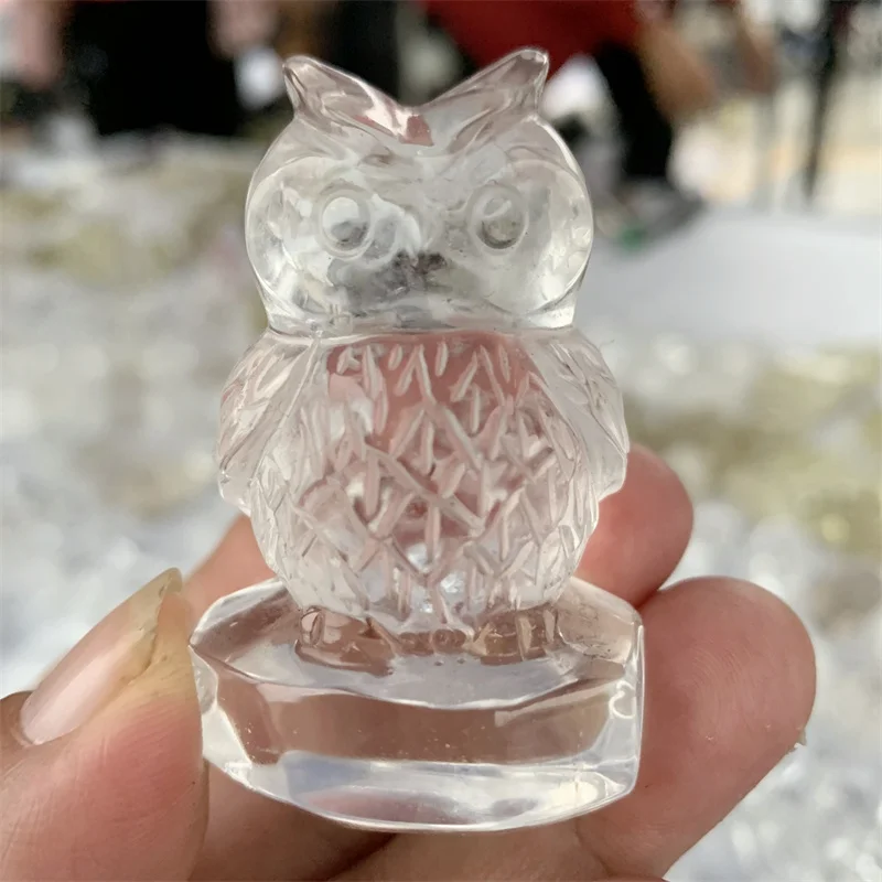5 см натуральный прозрачный кварц сова резьба Животное Статуя Исцеление Кристалл