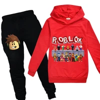 girl boys spring autumn robloxe cartoon sports suit 2pcs set tracksuits kids clothing sets 100 160cm casual clothes hoodiespan