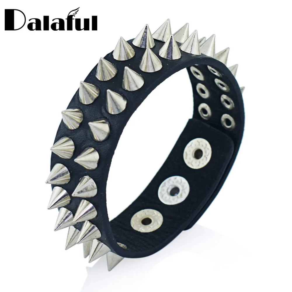 Gothic Delicate Cuspidal Spikes Rivet Cone Stud Cuff Black Leather  bracelets & bangles Punk Bracelet for women men jewelry S266
