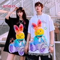 100 cotton 2022 summer fun rabbit print t shirt men and women ins fashion casual round neck loose short sleeved couple