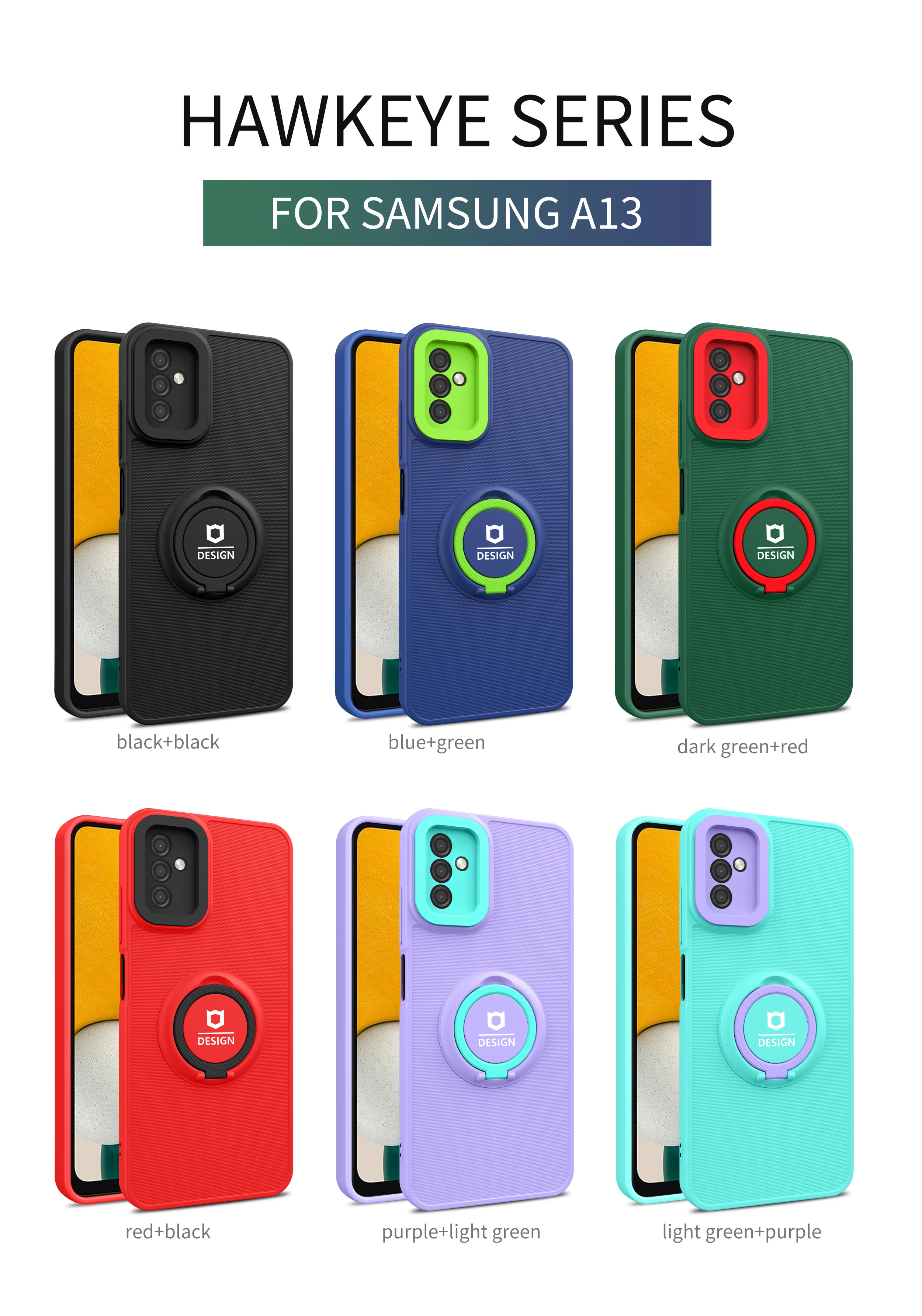 

For Samsung Galaxy A02S A03S 164 A12 F12 M12 A50 A30S A50S A13 5G A52 4G TPU+PC Phone Case Cover with Ring Holder