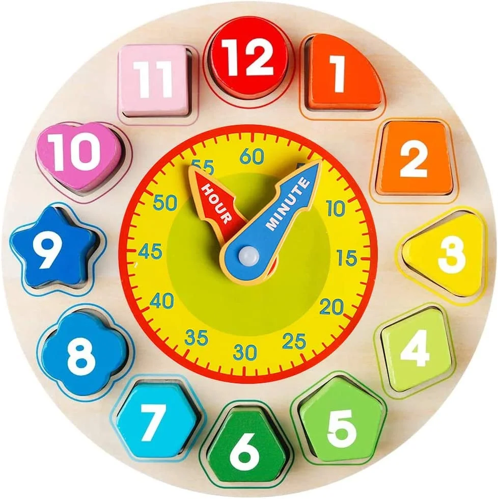 

Wooden Shape Color Sorting Clock – Teaching Time Number Blocks Puzzle Stacking Sorter Jigsaw Montessori Early Learning Education