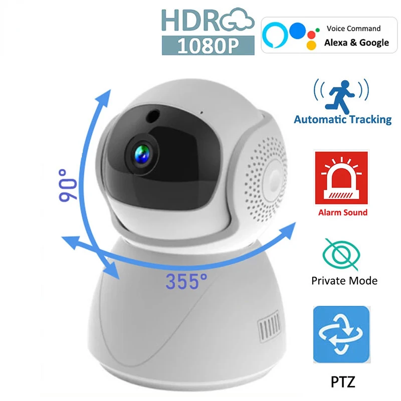 

5G 2.4G Dual-Band WiFi Camera 1080P Wireless Auto Tracking PTZ Baby Monitor Camera Alexa Google Security Private Mode Cam