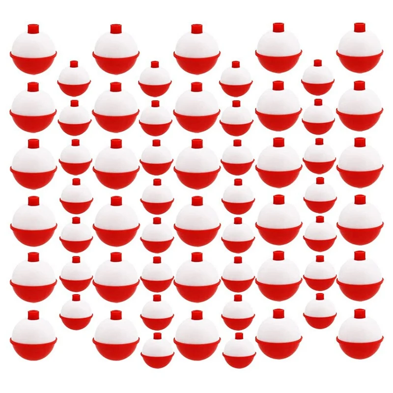 

60Pcs Fishing Float,Hard ABS Fishing Bobber Bulk,Push Button Round Buoy Floats For Fishing Tackle Accessories,1/1.5 Inch