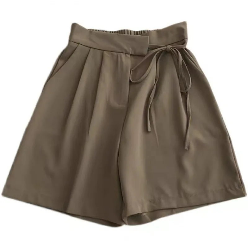 Summer White Black Suit Shorts Woman High Waist Wide Leg Shorts Women Casual Half Trousers Loose Irregular Lace Up Pants Femme