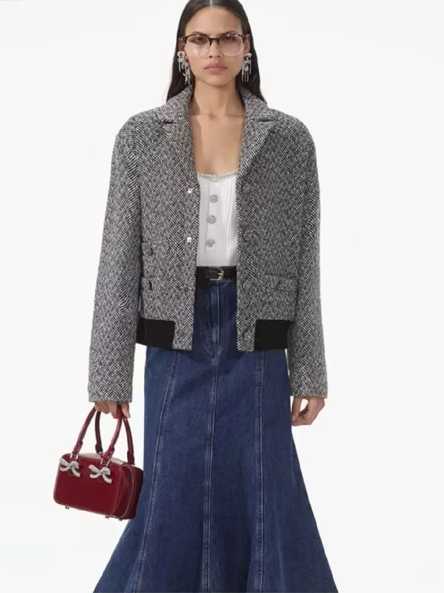 Женский шерстяной однобортный корсет зимняя куртка пальто топы одежда Y2K новая