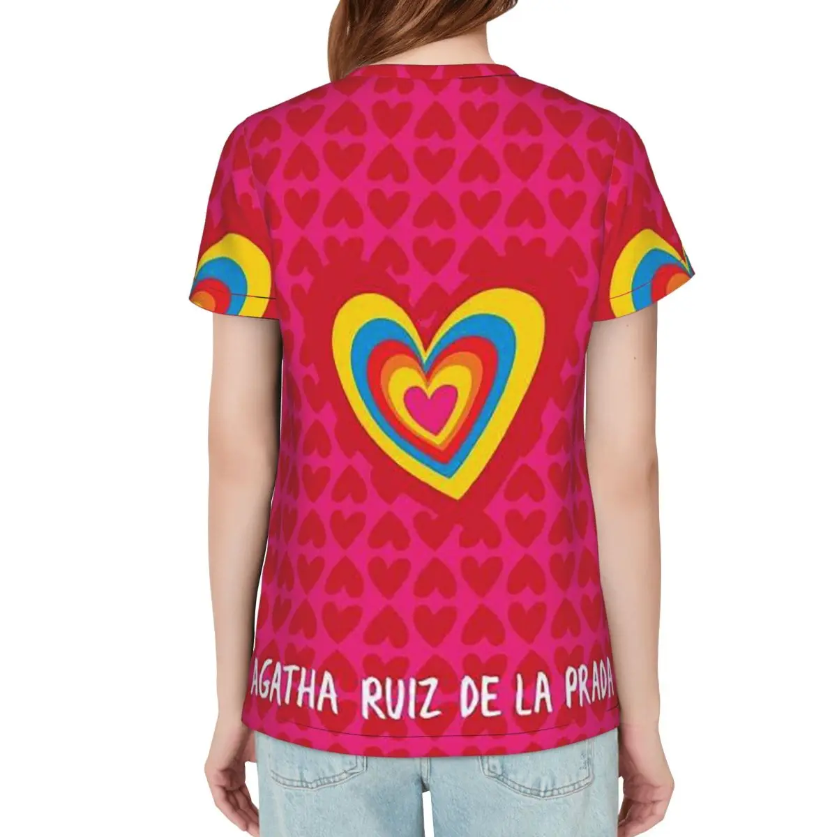 Фото Футболка с узором Agatha Ruiz-De La-Prada, женские футболки с короткими рукавами, одежда с круглым вырезом, хлопковые летние футболки, уличная одежда №3