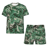 2022 newest fashion 3d printed outfits t shirts and shorts summer men women daily casual sports jogging suit marbling camo set