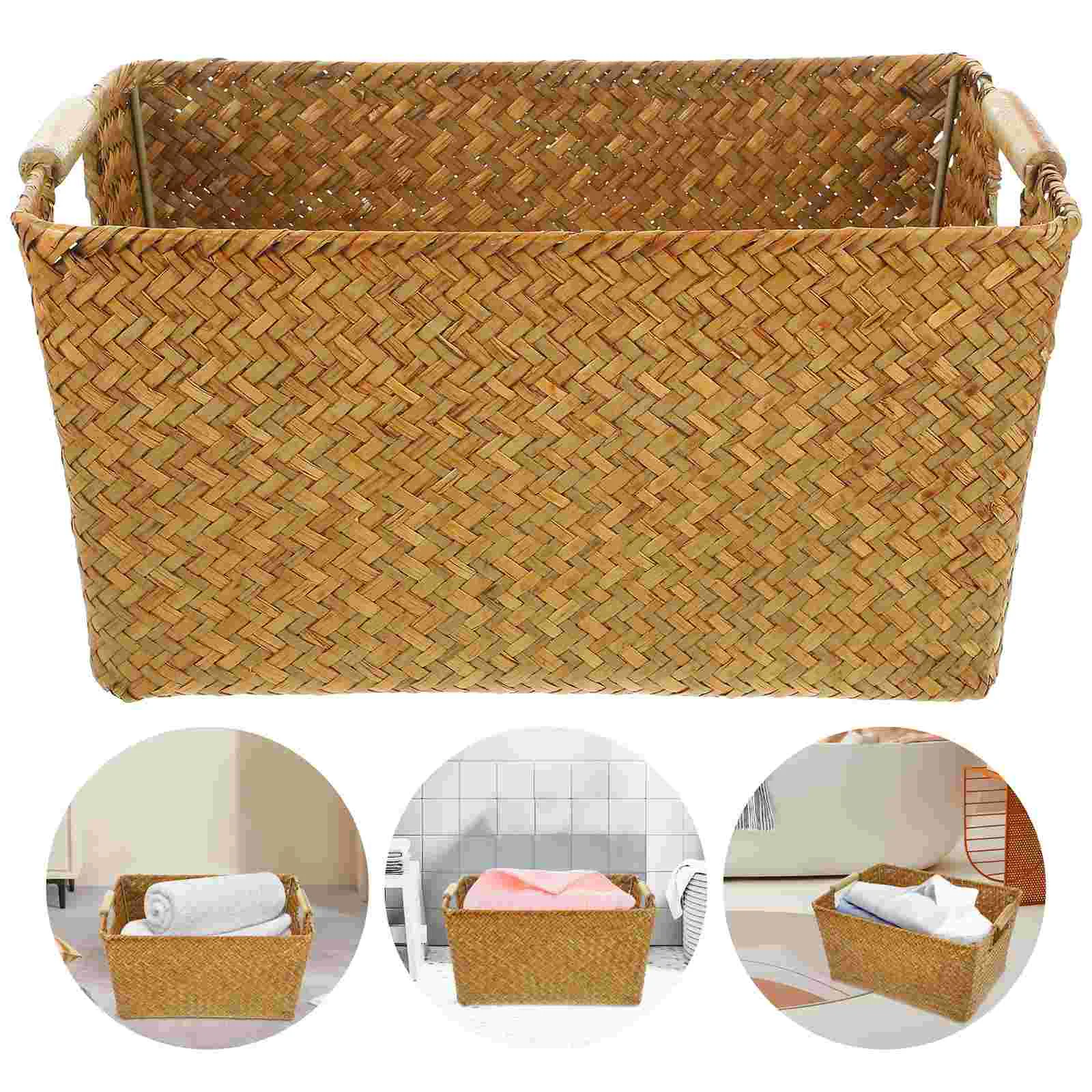 

Woven Storage Basket Desktop Toy Case Weaving Portable Rustic Bins Organizer Baskets