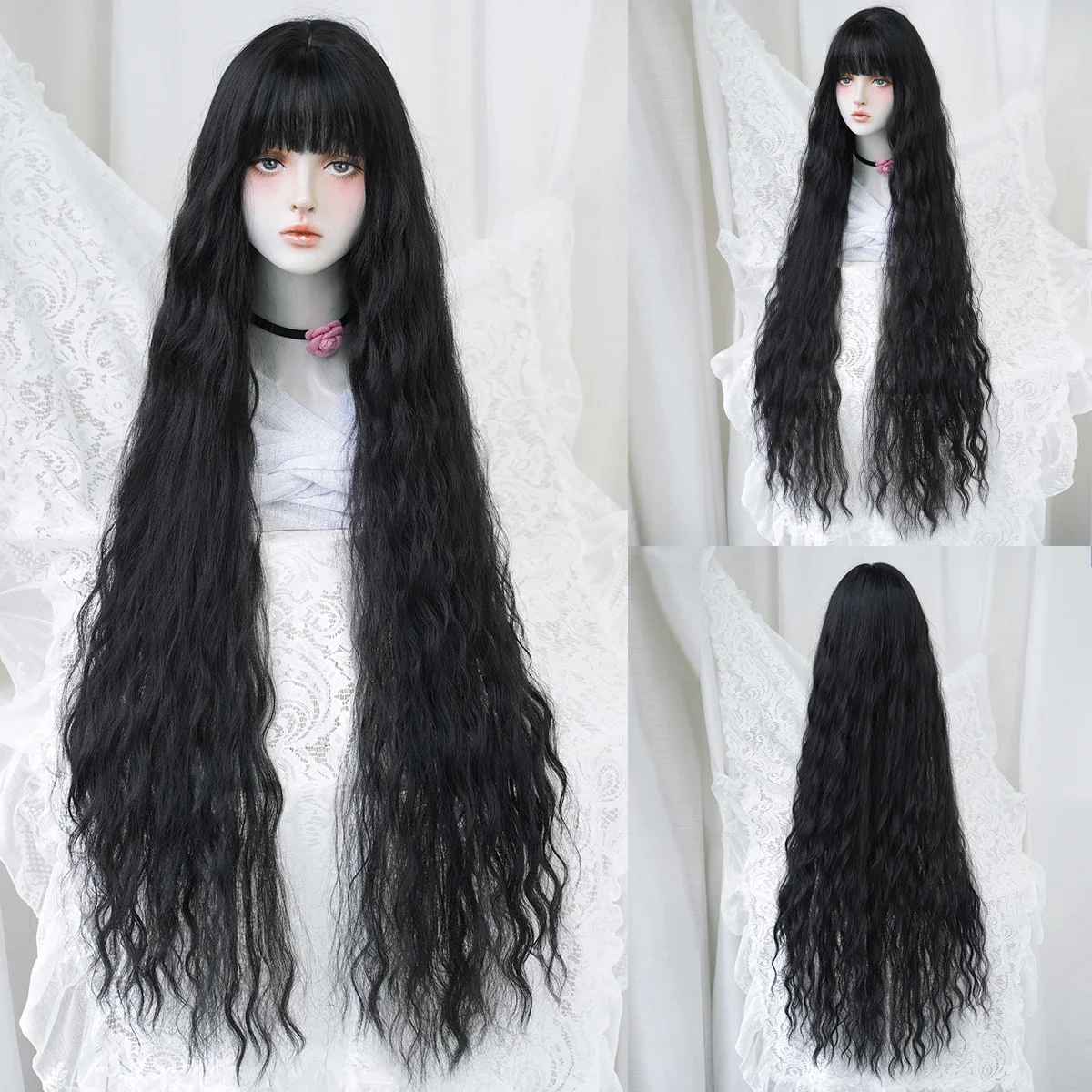 Парик для косплея черной Лолиты PARK YUN Экстра длинная искусственная челка