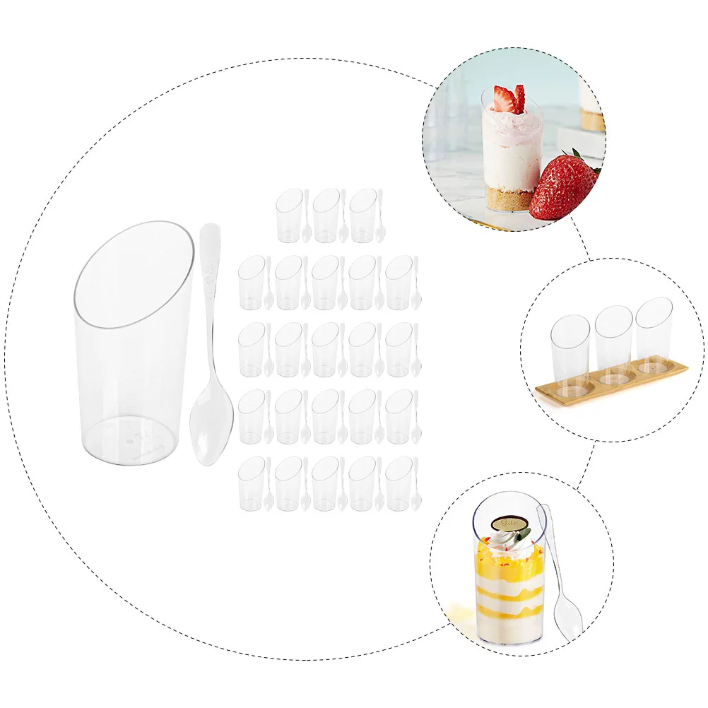 

24 Sets Transparent Mousse Cup Mini Martini Glasses Pudding Cup Replaceable Dessert Cup Plastic Serving Spoons