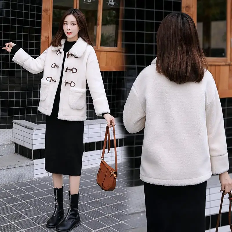 tendy fur brown button short Jacket Women Faux Fur Coat Autumn Winter Imitation Fur Coat Short Women Veste Femme cute vintage