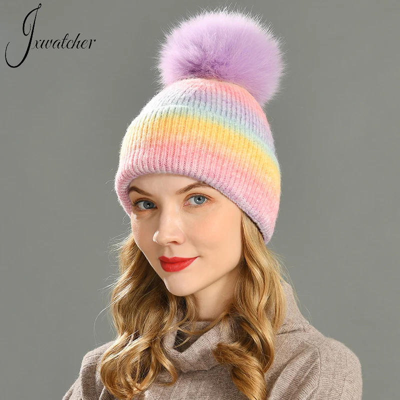 Jaxmonoy Women Winter Hat Multicolor Wool Knitted Beanies Tie Dye Hat Best Matched Warm Soft Bonnet Skullies
