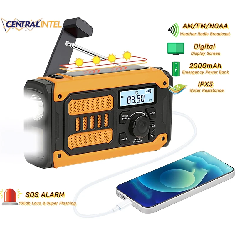 Портативное экстренное радио CENTRALINTEL на солнечной батарее с ручным управлением