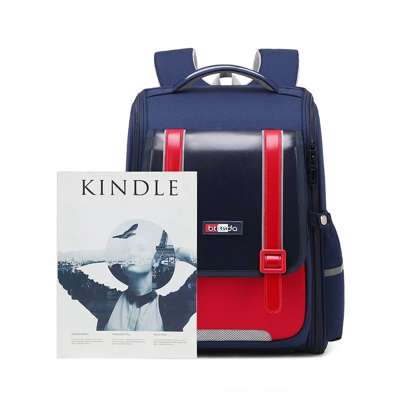 Grade 1-6 British Style Children PU Fashion Backpacks for Student 2022 New Primary Girl Boy Large Capacity Reflective Schoolbags