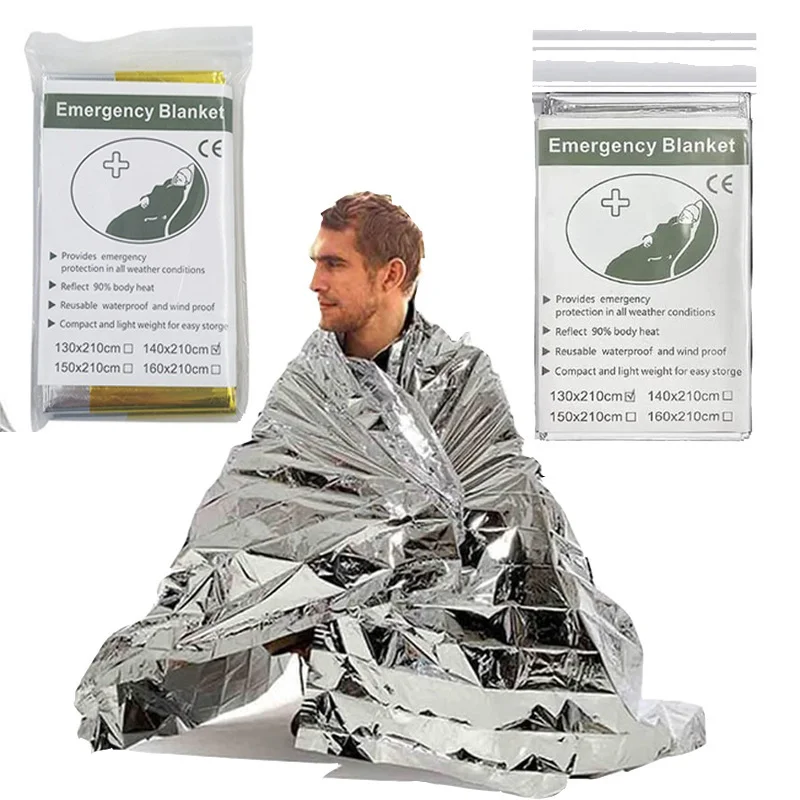 

Hot Emergency Blanket Outdoor Survive First Aid Military Rescue Kit Windproof Waterproof Foil Thermal Blanket For Camping Hiking