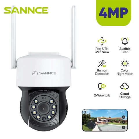 Наружная беспроводная купольная камера видеонаблюдения SANNCE 2K 4 МП с функцией ночного видения