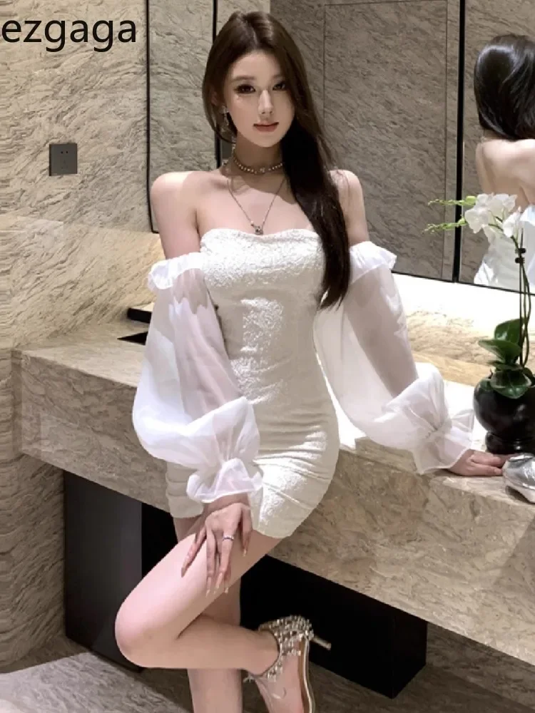 Ezgaga мини-платья женские с открытыми плечами разрезом на шее в стиле пэчворк