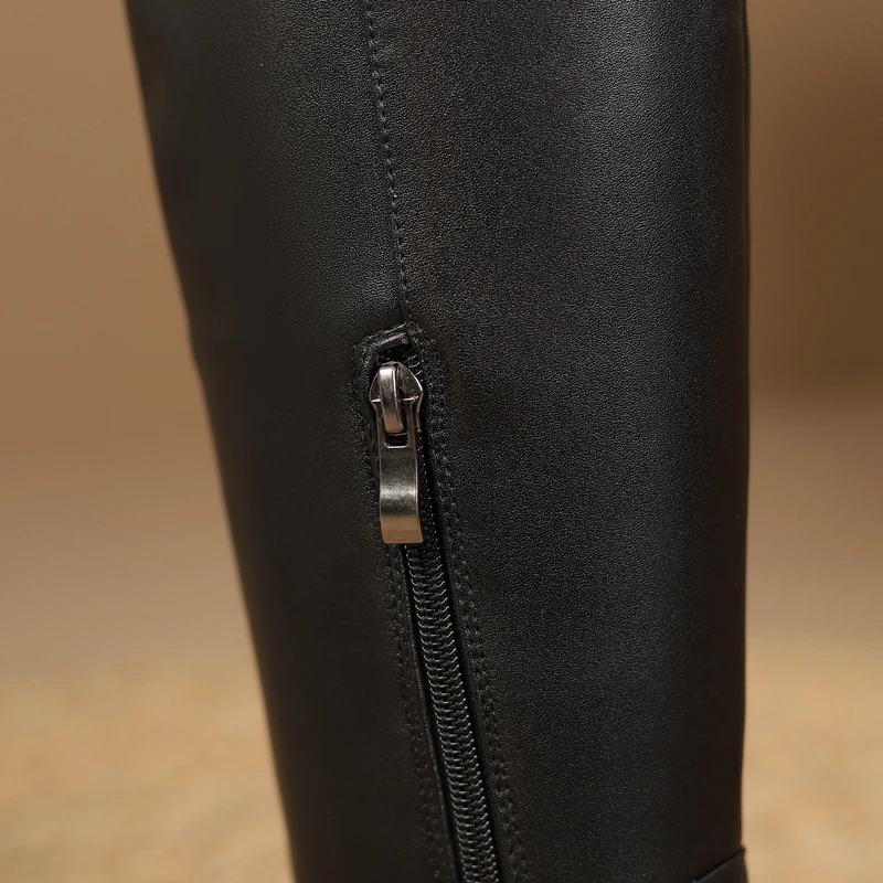 Женские высокие сапоги выше колена из натуральной воловьей кожи с круглым носком