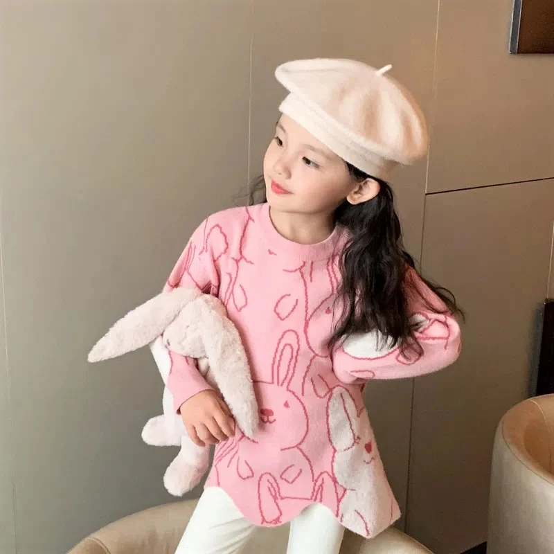 Kids Cute Rabbit Knit Sweaters for Girls Irregular O Neck Christmas Pullover Sweater Coat Toddler Baby Long Sleeve Sweaters 6 8 images - 6