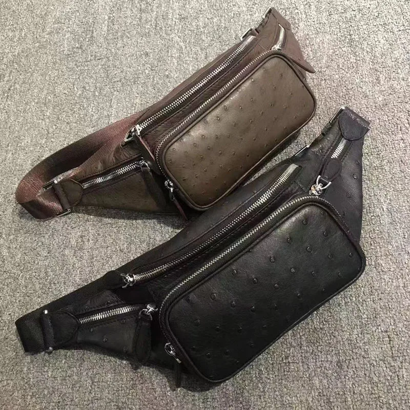 Новинка 2022 дизайнерская роскошная мужская поясная сумка из страусиной кожи