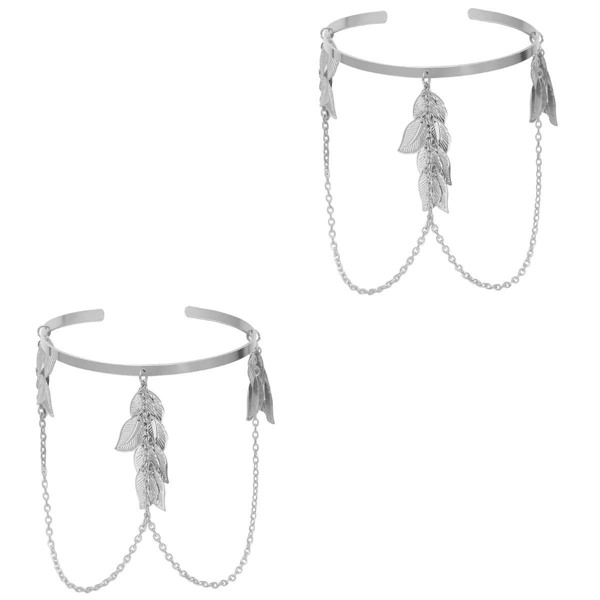 

2 pcs Hand Bracelet Geometric Leaf Tassel Chain Pendant Arm Bracelet for