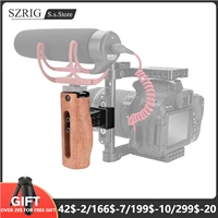 szrig left side wooden handgrip with quick release nato clamp handle seat for dslr camera cage rig