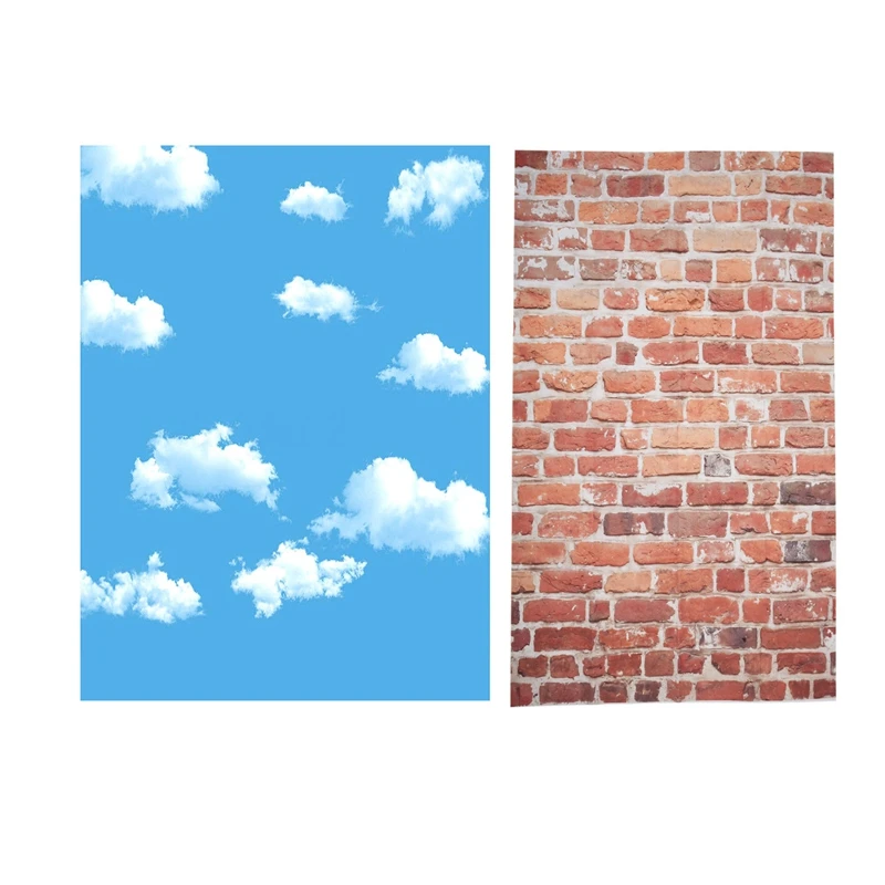 

Hot-3X5ft Blue Sky White Cloud Photography Backdrop Screen Background Studio Props & Red Brick Wall