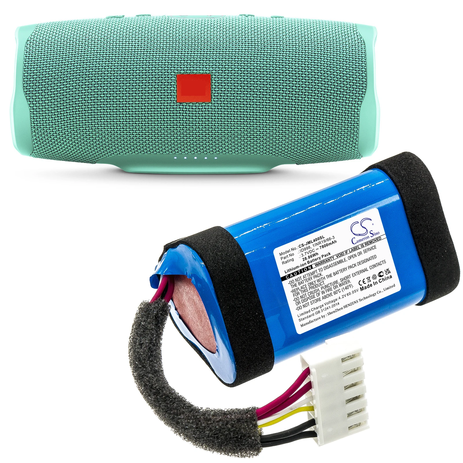 Фото Аккумулятор для колонки Cameron Sino 7800 мАч/10200 мАч ID998, 1INR19/66-3 для JBL Charge 4, Charge 4BLK, Charge 4J, JBLCHARGE4BLUAM №2