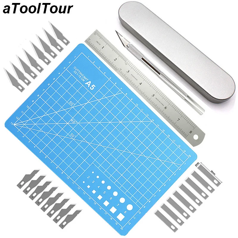 

DIY Repair Tools Metal Blades Scalpel Hobby Cutter Paper Cutter Mat Ruler Engraving Craft Carving Knives For Mobile Phone PCB