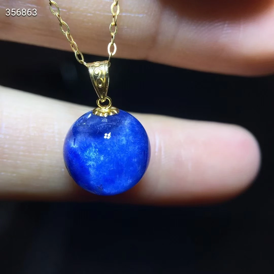 

Genuine Natural Blue Rutilated Dumortierite Quartz Pendant 11mm Crystal Clear Round Sphere Necklace 18K Gold Jewelry AAAAAAA