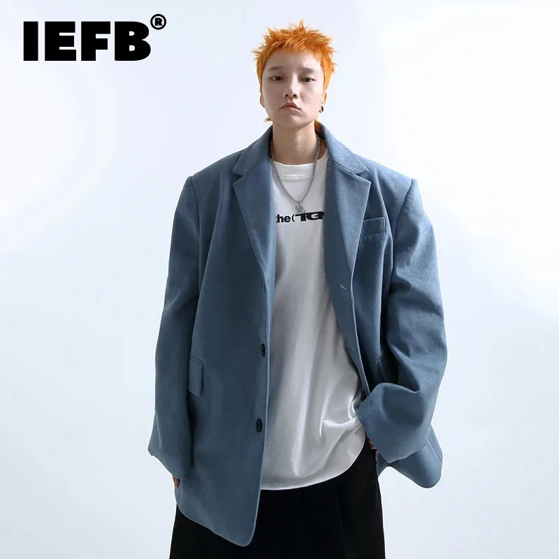 

Пиджак IEFB мужской шерстяной, модный пиджак с широкими плечами, свободного покроя, однотонный, Повседневный, осенний, 24X1364