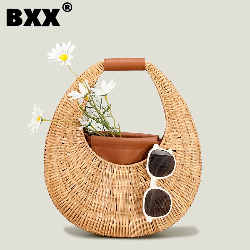 

[BXX] Woven Beach Vacation Bag For Women 2023 New Fashion Portable Travel Handbag Female Casual Simple Designer Bags 8AB1034
