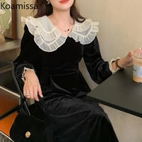 koamissa vintage women bodycon maxi dress long sleeves peter pan collar chic korean dresses female a line vestidos dropshipping