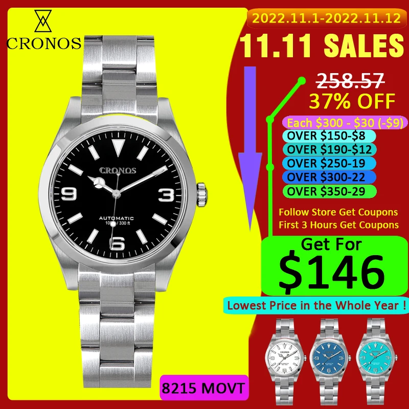 Pаспродажа Мужские механические часы Cronos EX Diver 39 мм автоматический Сапфировый Браслет 10ATM L6016