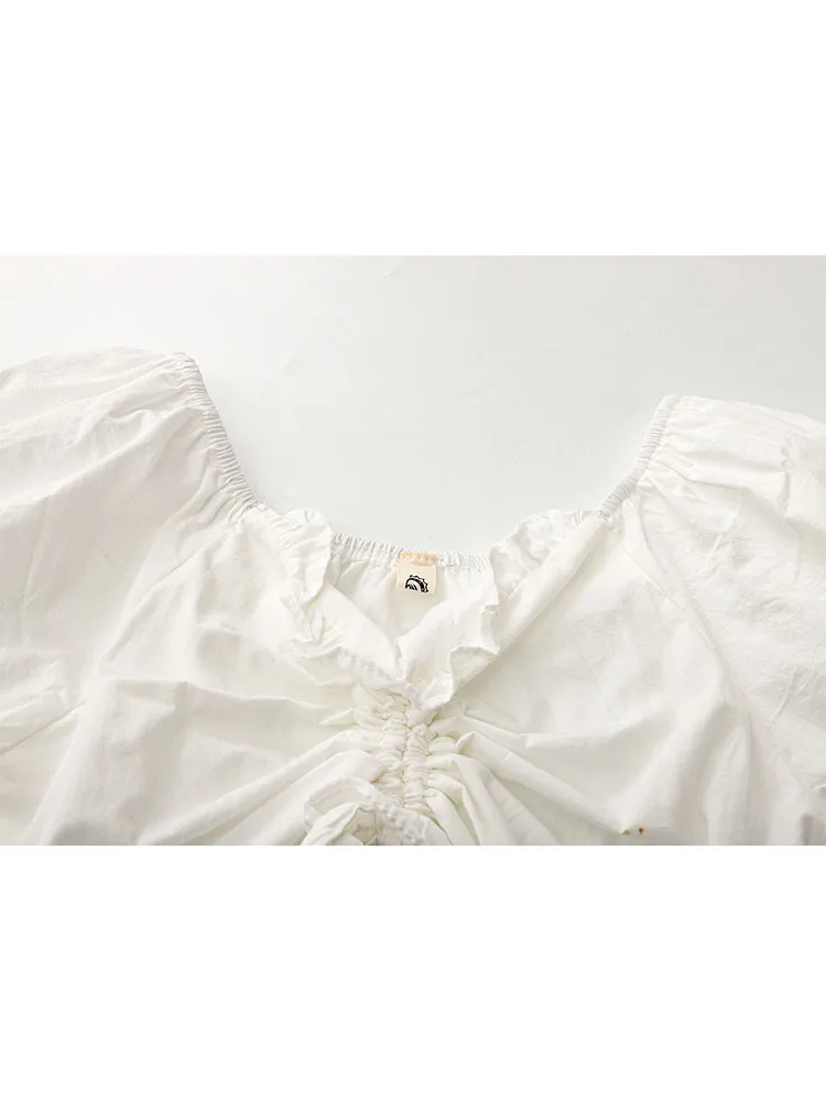 Блузка женская шифоновая с пышными рукавами V-образным вырезом и открытой спиной