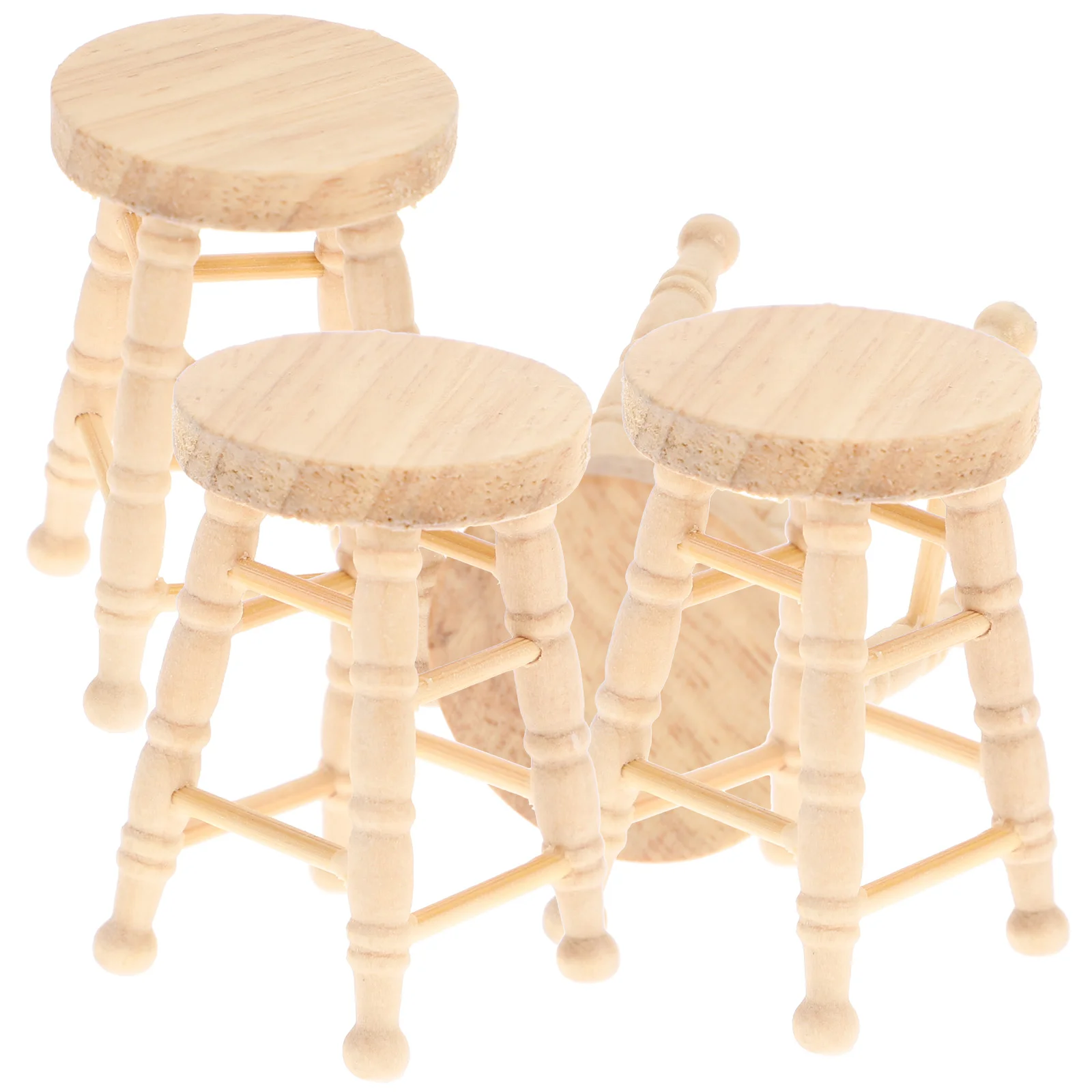 

4 Pcs Toys Dollhouse Stool Prop Chair Model Miniature Wooden Decoration Children