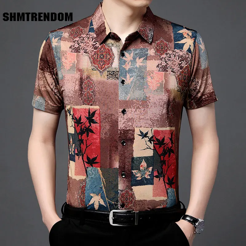 

Maple Leaves 3D Digital Print Casual Loose Short Sleeve Men Shirt SummerNew Quality Soft Comfortable Silky Cool Camisa Masculina