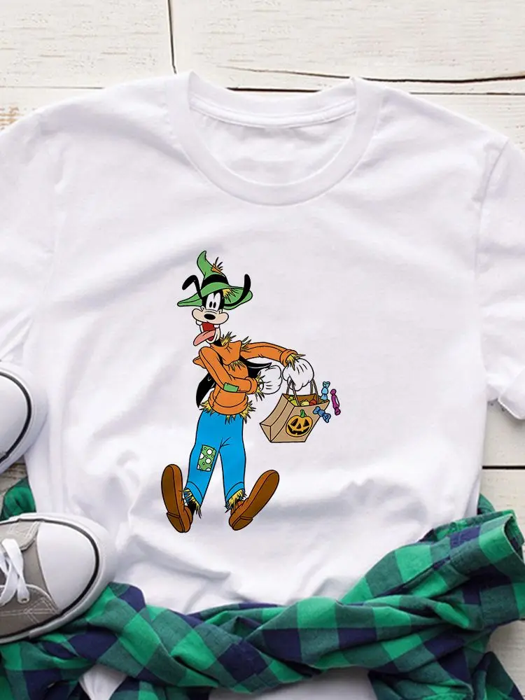 

Забавная женская футболка Goofy с рисунком Диснея, белый топ на Хэллоуин, удобная женская футболка в мультяшном стиле для улицы, Прямая поставка